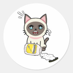 Funny Siamese Katze verschüttete Mayonnaise Runder Aufkleber