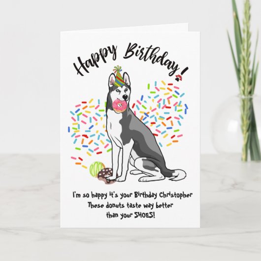 Funny Siberian Husky Birthday Card Donuts Einladung (Vorderseite)