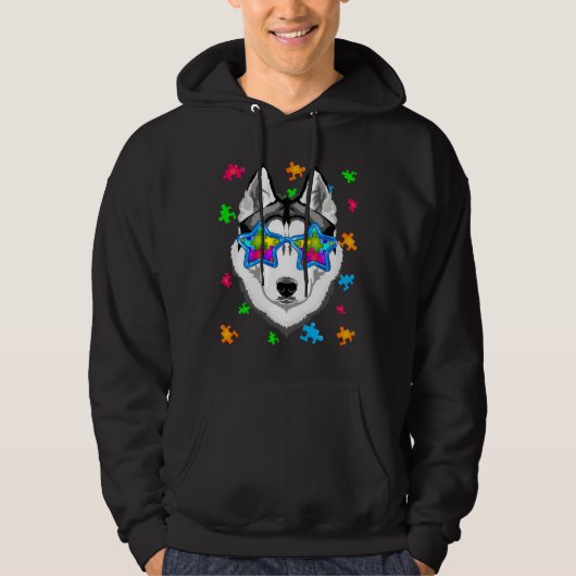 Funny Siberian Husky Puzzle Autismus Awareness Hun Hoodie (Vorderseite)