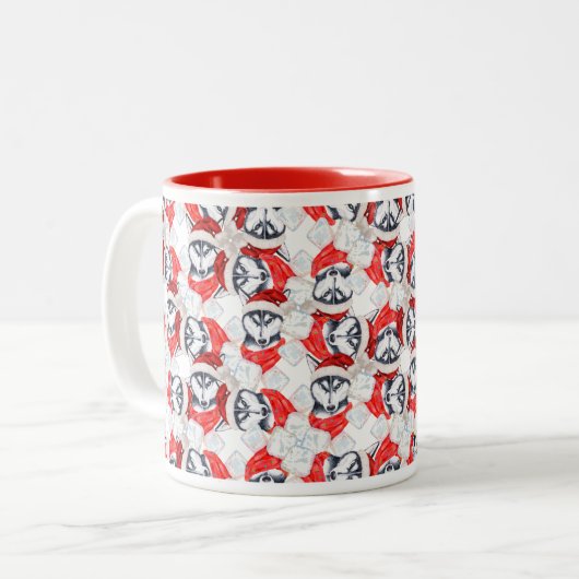 Funny Siberian Husky Weihnachtsmuster Zweifarbige Tasse (Vorderseite Links)