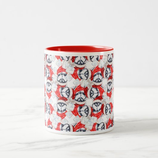 Funny Siberian Husky Weihnachtsmuster Zweifarbige Tasse (Mittel)