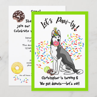 Funny Siberry Husky Donuts Geburtstagsparty Einladung