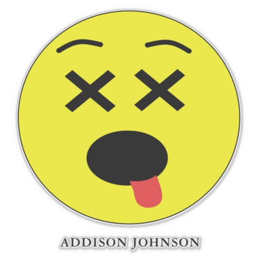 Funny Sick Emoticon Emoji Yellow Face Name 14" Aufkleber (Vorderseite)