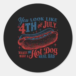 Funny Sie aussehen wie 4. Juli Hot Dog Dackel Männ Runder Aufkleber