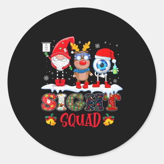 Funny Sight Squad Gnome Reindeer Santa Christmas O Runder Aufkleber (Vorderseite)