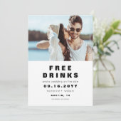 Funny Simple Free Drinks Foto Save the Date Karte (Stehend Vorderseite)