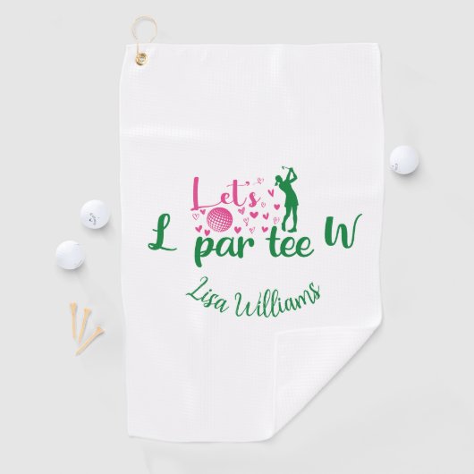 Funny Simple Girly Let's Par T-Shirt Monogramm mit Golfhandtuch (Insitu)