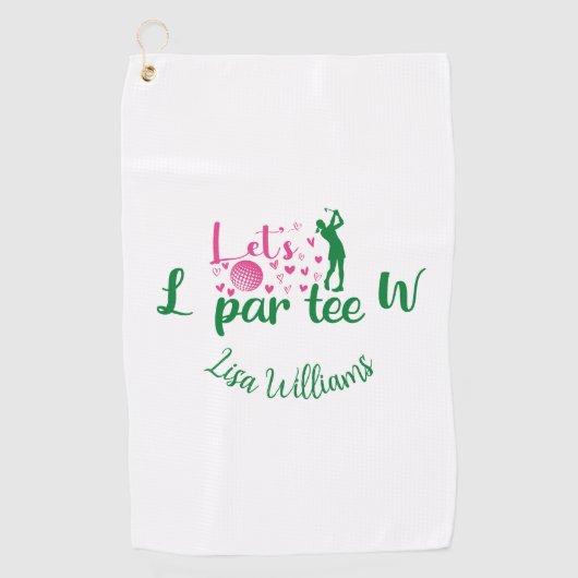 Funny Simple Girly Let's Par T-Shirt Monogramm mit Golfhandtuch (Vorderseite)