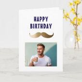 Funny Simple Mustache Happy Birthday Foto Karte (Gelbe Blume)