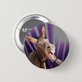 Funny Singing Donkey Farm Animal Lila Background Button