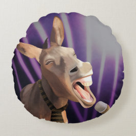 Funny Singing Donkey Farm Animal Lila Background Rundes Kissen