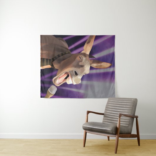 Funny Singing Donkey Farm Animal Lila Background Wandteppich (Beispiel (Horizontal))