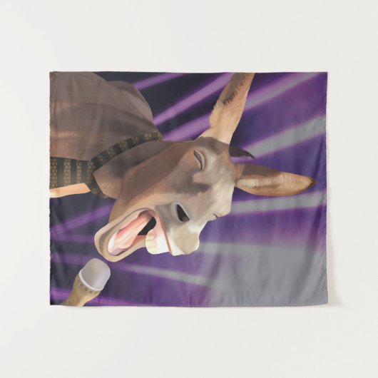 Funny Singing Donkey Farm Animal Lila Background Wandteppich (Vorderseite (Horizontal))