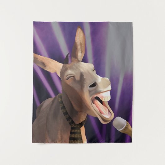 Funny Singing Donkey Farm Animal Lila Background Wandteppich (Vorderseite)