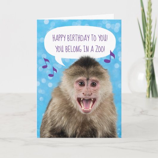 Funny Singing Monkey Birthday Karte (Vorderseite)