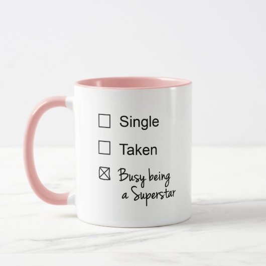 Funny Single beschäftigt als Superstar Checkbox Tasse (Links)