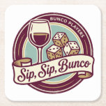 Funny Sip Wine Dice Bunco  Rechteckiger Pappuntersetzer<br><div class="desc">Sip, Sip, Bunco! Add a playful touch to your Bunco night with this fun “Sip, Sip, Bunco” party coaster design. Perfect for Bunco players who love rolling dice, sipping drinks, and laughing with friends. This stylish Bunco-themed napkin is ideal for Bunco parties, ladies’ game night, Bunco tournaments, or Bunco club...</div>