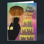 Funny Sister African American Happy Birthday Card Karte<br><div class="desc">Diese lustige Happy Birthday Card beinhaltet eine afrikanisch-amerikanische Dame mit einem Afro,  das ein Pocketbook trägt. Hol dir diese lustige Karte für deine Schwester und zeig ihr,  wie viel sie dachte.</div>