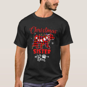 Funny Sister Bär Weihnachtsbaum Lichter Rot Karier T-Shirt