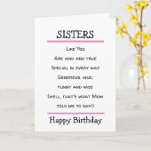 Funny Sisters Cheeky Gedicht Birthday Card Karte (Gelbe Blume)
