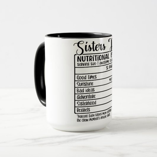 Funny Sisters Trip Nutrition Fakten Tasse (Vorderseite Links)