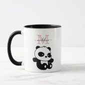 Funny Sitting Panda Moderne rosa Monogramm Tasse (Links)