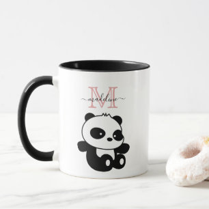 Funny Sitting Panda Moderne rosa Monogramm Tasse