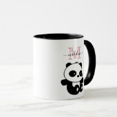 Funny Sitting Panda Moderne rosa Monogramm Tasse (VorderseiteRechts)
