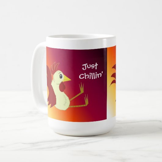 Funny Sitting Rooster Just Chillin' Kaffeetasse (Vorderseite Links)
