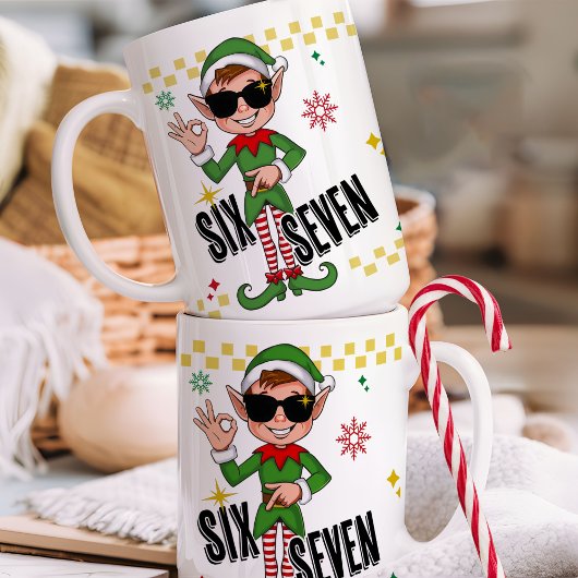 Funny Six Seven 67 6 7 Meme Christmas Elf Holiday Kaffeetasse
