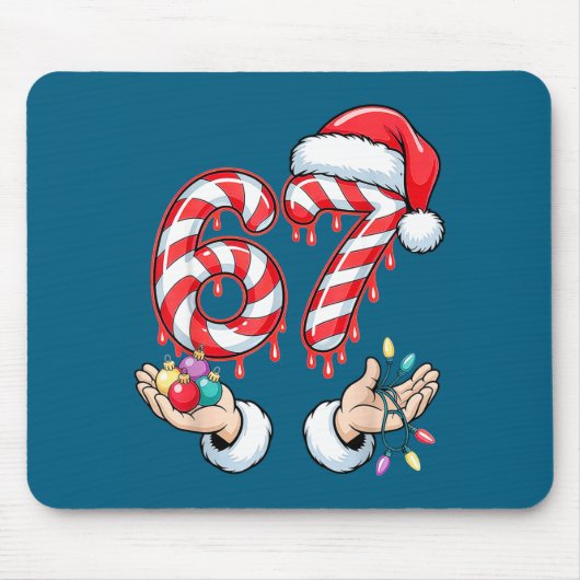 Funny Six Seven 67 Christmas Candy Cane Festive Ho Mousepad (Vorne)