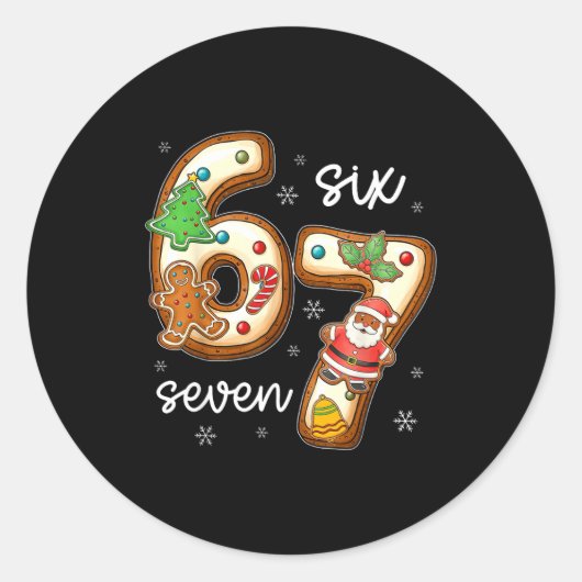 Funny Six Seven 67 Gingerbread Christmas Boys Xmas Runder Aufkleber (Vorderseite)