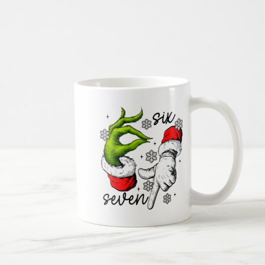 Funny Six Seven 67 Meme 6 7 Christmas Elf Hand Boy Kaffeetasse (Rechts)