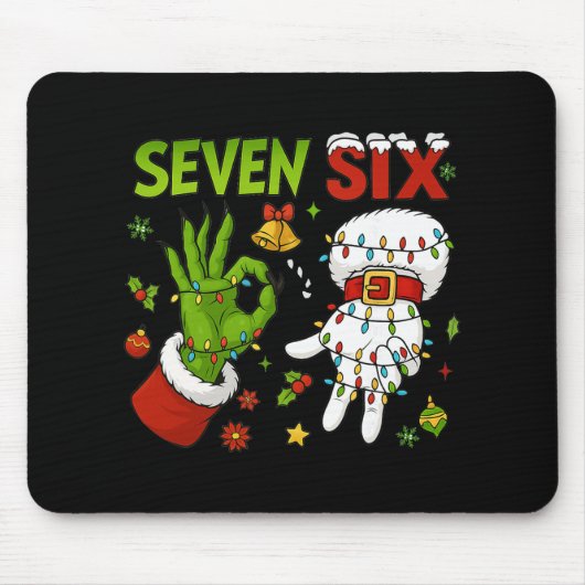 Funny Six Seven 67 Meme 6 7 Christmas Elf Hand Boy Mousepad (Vorne)