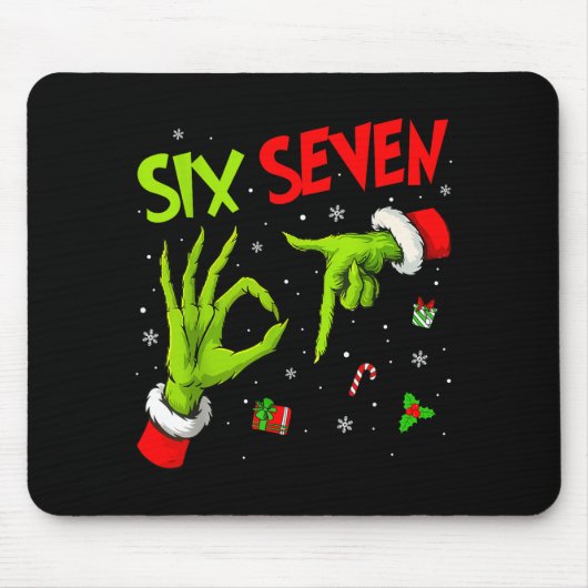 Funny Six Seven 67 Meme 6 7 Christmas Elf Hand Boy Mousepad (Vorne)