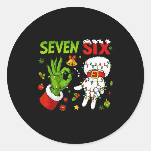 Funny Six Seven 67 Meme 6 7 Christmas Elf Hand Boy Runder Aufkleber (Vorderseite)