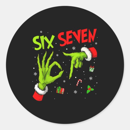 Funny Six Seven 67 Meme 6 7 Christmas Elf Hand Boy Runder Aufkleber (Vorderseite)