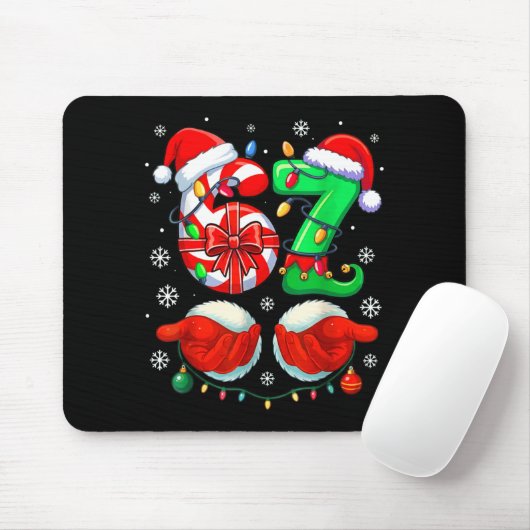 Funny Six Seven 67 Meme 6 7 Christmas Santa Hand B Mousepad (Mit Mouse)