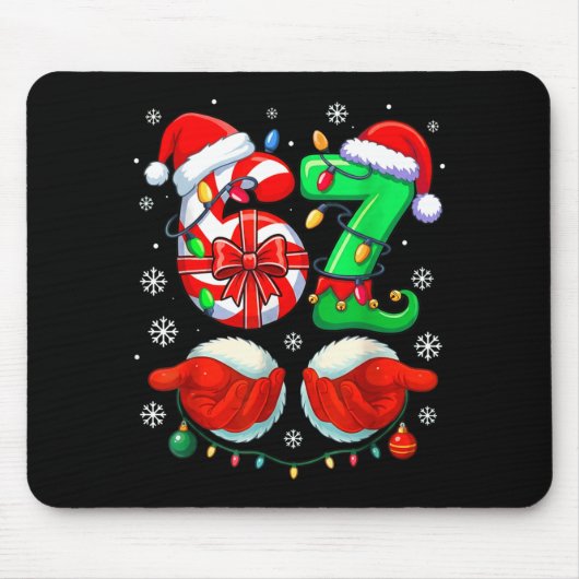 Funny Six Seven 67 Meme 6 7 Christmas Santa Hand B Mousepad (Vorne)