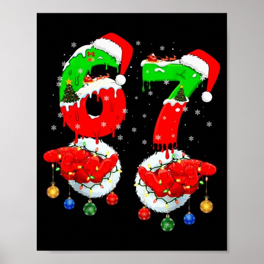 Funny Six Seven 67 Meme 6 7 Christmas Santa Hand B Poster (Vorne)