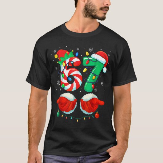 Funny Six Seven 67 Meme 6 7 Christmas Santa Hand B T-Shirt (Vorderseite)