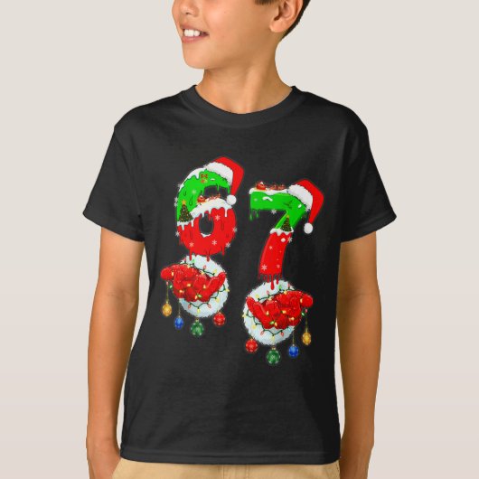 Funny Six Seven 67 Meme 6 7 Christmas Santa Hand B T-Shirt (Vorderseite)