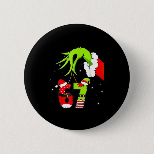 Funny Six Seven 67 Meme 6 7 Elf Santa Christmas Pa Button (Vorderseite)