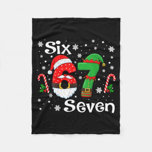 Funny Six Seven 67 Meme 6 7 Elf Santa Christmas Pa Fleecedecke (Vorderseite)
