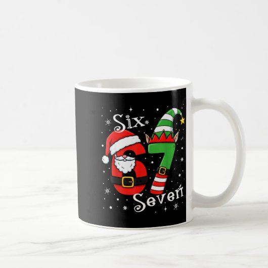 Funny Six Seven 67 Meme 6 7 Elf Santa Christmas Pa Kaffeetasse (Rechts)