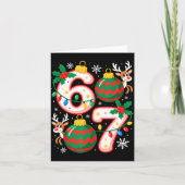 Funny Six Seven 67 Meme 6 7 Elf Santa Christmas Pa Karte (Vorderseite)