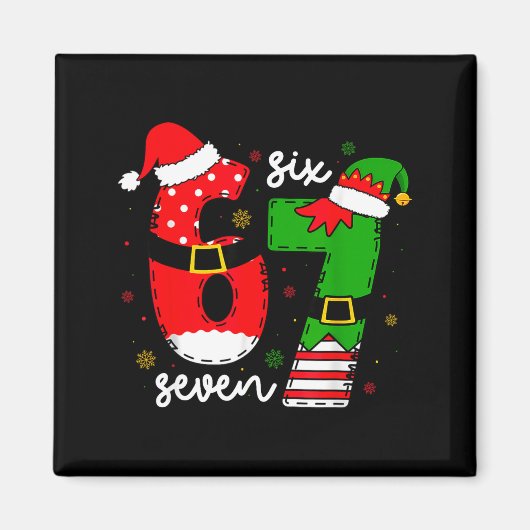 Funny Six Seven 67 Meme 6 7 Elf Santa Christmas Pa Magnet (Vorne)