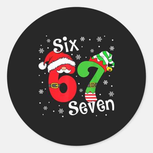 Funny Six Seven 67 Meme 6 7 Elf Santa Christmas Pa Runder Aufkleber (Vorderseite)