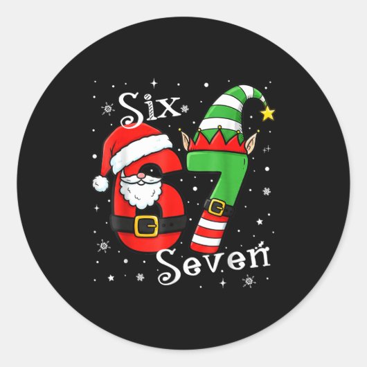 Funny Six Seven 67 Meme 6 7 Elf Santa Christmas Pa Runder Aufkleber (Vorderseite)