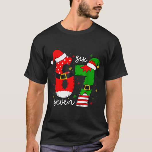 Funny Six Seven 67 Meme 6 7 Elf Santa Christmas Pa T-Shirt (Vorderseite)